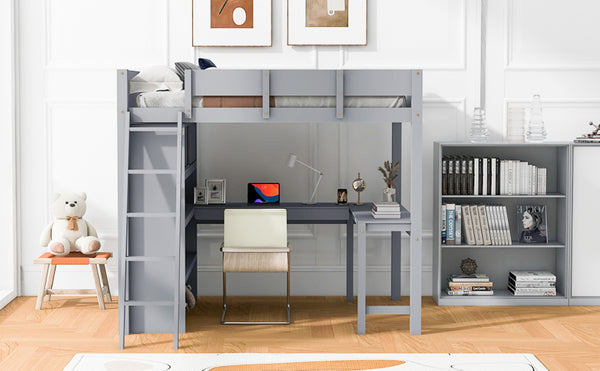 English Elm Full Size Loft Bed with Built-in Desk and Shelving for Kids or Teen Bedrooms LT000802AAE