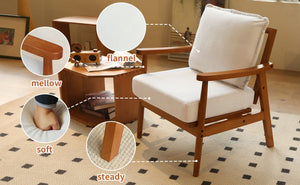 English Elm Cute Fabric Armchair Solid Wood Frame Compact Upholstered Seat for Bedroom or Apartment White W2105P420762