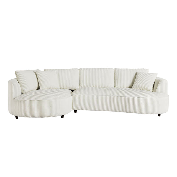 English Elm 122.04 Inch Oversized Sectional Sofa - Modern White Corduroy Couch With Left Chaise For Cozy Relaxation W876S00274