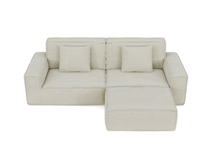 English Elm 106.3 Inch Large Striped Compression Sofa - Modern Beige Furniture For Living Rooms & Bedrooms W3147S00019