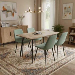 English Elm 47" Modern Mdf Wood Grain Dining Set Seats 4 with Green Chairs and Black Metal Legs W2189S00843