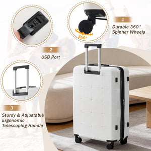English Elm Luggage 5 Piece Hardside Abs Set with Front Access Carry on and Tsa Spinner Wheels White N732P391557K