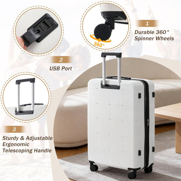 English Elm Luggage 5 Piece Hardside Abs Set with Front Access Carry on and Tsa Spinner Wheels White N732P391557K