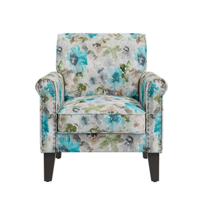 English Elm Barnet Floral Accent Armchair with Pewter Nailhead Trim and Tapered Wood Legs B127P495064