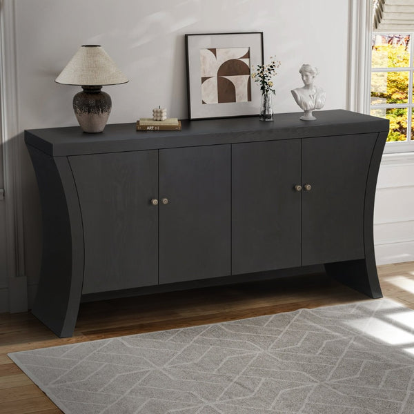 English Elm Refined Four Door Credenza with Arc Wood Legs Bronze Hardware Industrial Storage W1445P256466