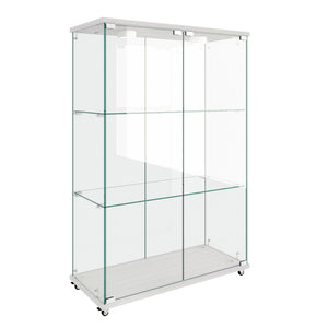 English Elm Modern Glass Display Cabinet With Led Lighting - Elegant 2-Door Showcase For Living Room & Bedroom W241P242928