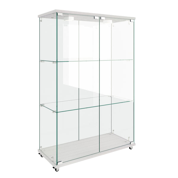 English Elm Modern Glass Display Cabinet With Led Lighting - Elegant 2-Door Showcase For Living Room & Bedroom W241P242928