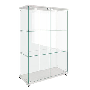 English Elm Modern Tempered Glass Display Cabinet with Led Lighting 3 Shelf 2 Door Living Room W241P400849