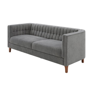 English Elm Modern Chenille Three Seater Sofa with Channel Tufted Back and Birch Wood Legs Grey N763S000100E