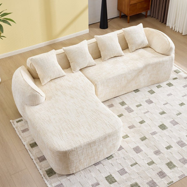 English Elm Beige Chenille L-shaped Sectional Sofa with Chaise Deep Seating and Curved Armrests Beige W3612S00017