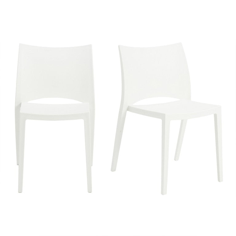 EuroStyle Leslie Stackable Polypropylene Outdoor Chair UV Resistant Patio Seating Set of 2 90034WHT-MP2