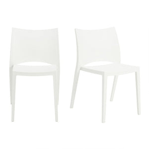 EuroStyle Leslie Stackable Polypropylene Outdoor Chair UV Resistant Patio Seating Set of 2 90034WHT-MP2