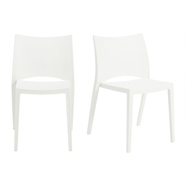 EuroStyle Leslie Stackable Polypropylene Outdoor Chair UV Resistant Patio Seating Set of 2 90034WHT-MP2