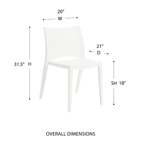 EuroStyle Leslie Stackable Polypropylene Outdoor Chair UV Resistant Patio Seating Set of 2 90034WHT-MP2