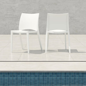 EuroStyle Leslie Stackable Polypropylene Outdoor Chair UV Resistant Patio Seating Set of 2 90034WHT-MP2