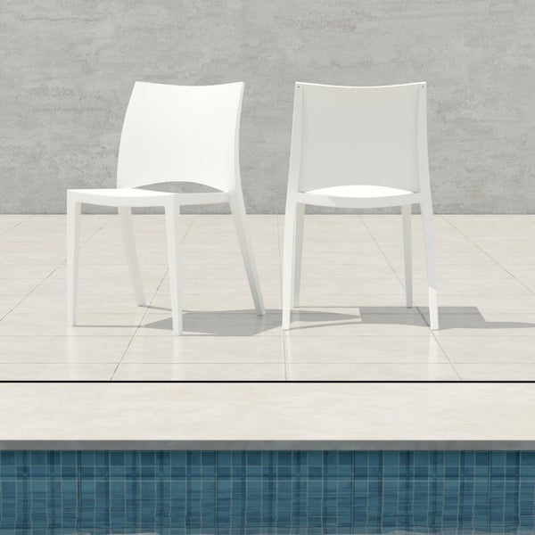 EuroStyle Leslie Stackable Polypropylene Outdoor Chair UV Resistant Patio Seating Set of 2 90034WHT-MP2