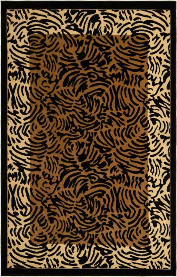 Unique Loom Wildlife Big Cat Machine Made Border Rug Light Brown, Black/Cream/Light Brown 6' 1" x 9' 0"
