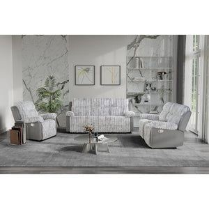 English Elm Bruni Grey Upholstered Sofa with Manual Recline, Plush 100% Polyester, Medium-Firm Foam & Fiber Fill B201P299733