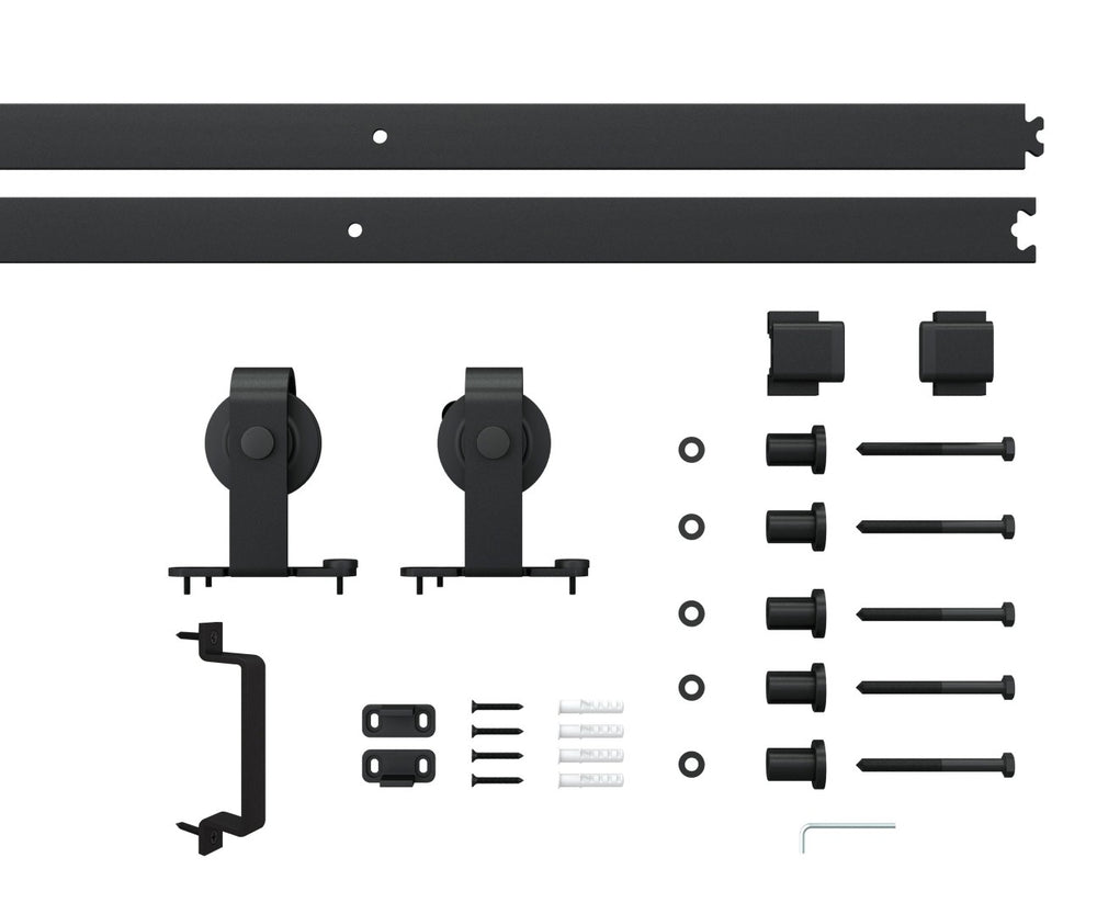 English Elm 30 in Matte Black Steel Sliding Barn Door Frosted Glass Privacy Panel with Hardware B2763P483194