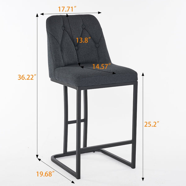 English Elm Set Of 2 Modern Upholstered Bar Stools With Button-Tufted High Back For Kitchen Or Dining Room Comfort W1901P225272-GIGA