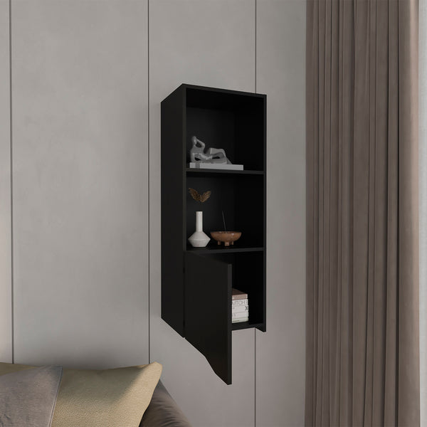 English Elm Obregon Wall Cabinet 43" Tall One-Door Medicine Cabinet with Two Open Shelves for Small Spaces Black 44 L x 16 W x 3 H B200P235848