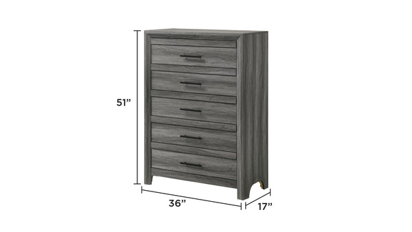 English Elm Denver Modern Twin 5-Piece Bedroom Set in Gray — Contemporary Wood Bed, Nightstand, Dresser, Chest & Mirror (Coordinated) B009S02018