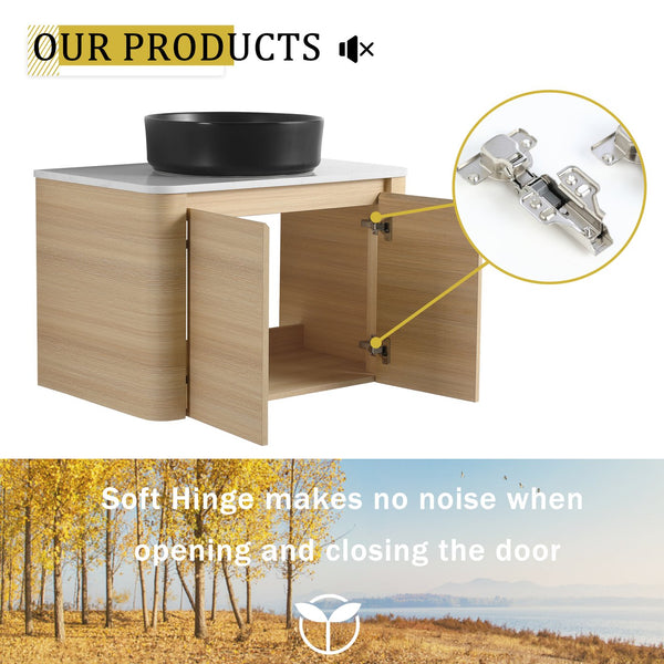 English Elm 72'' Wall-Mounted Bathroom Vanity With Elegant Ceramic Sink, Smart Storage, Soft-Close Doors & More W999S00478