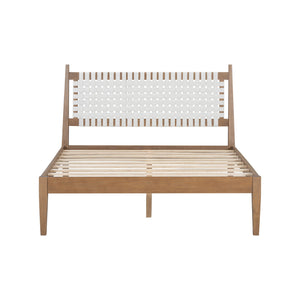 English Elm Christopher Knight Home® - Queen Upholstered Leather Headboard Bed Frame with Solid Wood Slats, Mid-Century Modern Support, No Box Spring Needed White+Natural N758D928283N