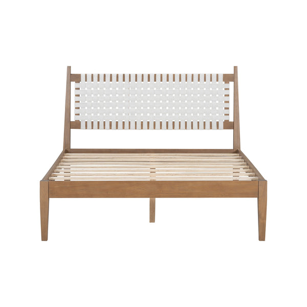 English Elm Christopher Knight Home® - Queen Upholstered Leather Headboard Bed Frame with Solid Wood Slats, Mid-Century Modern Support, No Box Spring Needed White+Natural N758D928283N