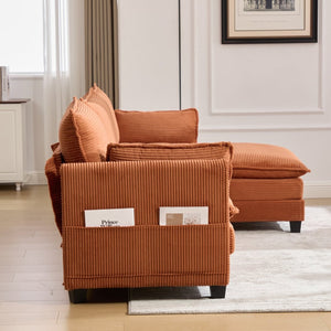 English Elm United We Win Modular Corduroy Sectional with Ottoman Low Profile Living Room Couch Orange W1568S00258