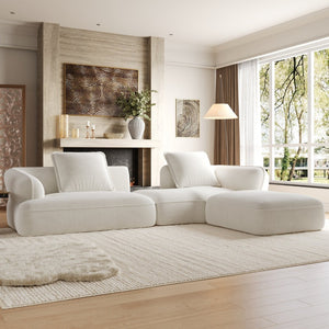 English Elm 122" L-shaped Sectional with Deep Chaise High Density Foam Low Profile Living Room Sofa Beige N767P371309W