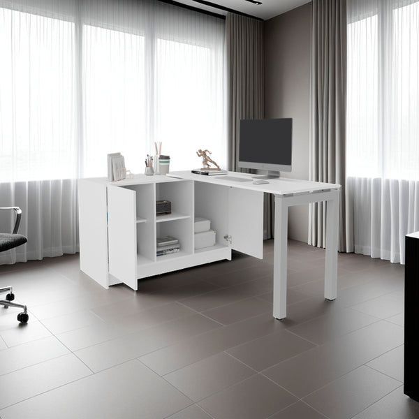 English Elm White Space-Saving Desk with 2 Shelves, Durable Melamine Construction for Small Rooms & Home Offices B062S01384