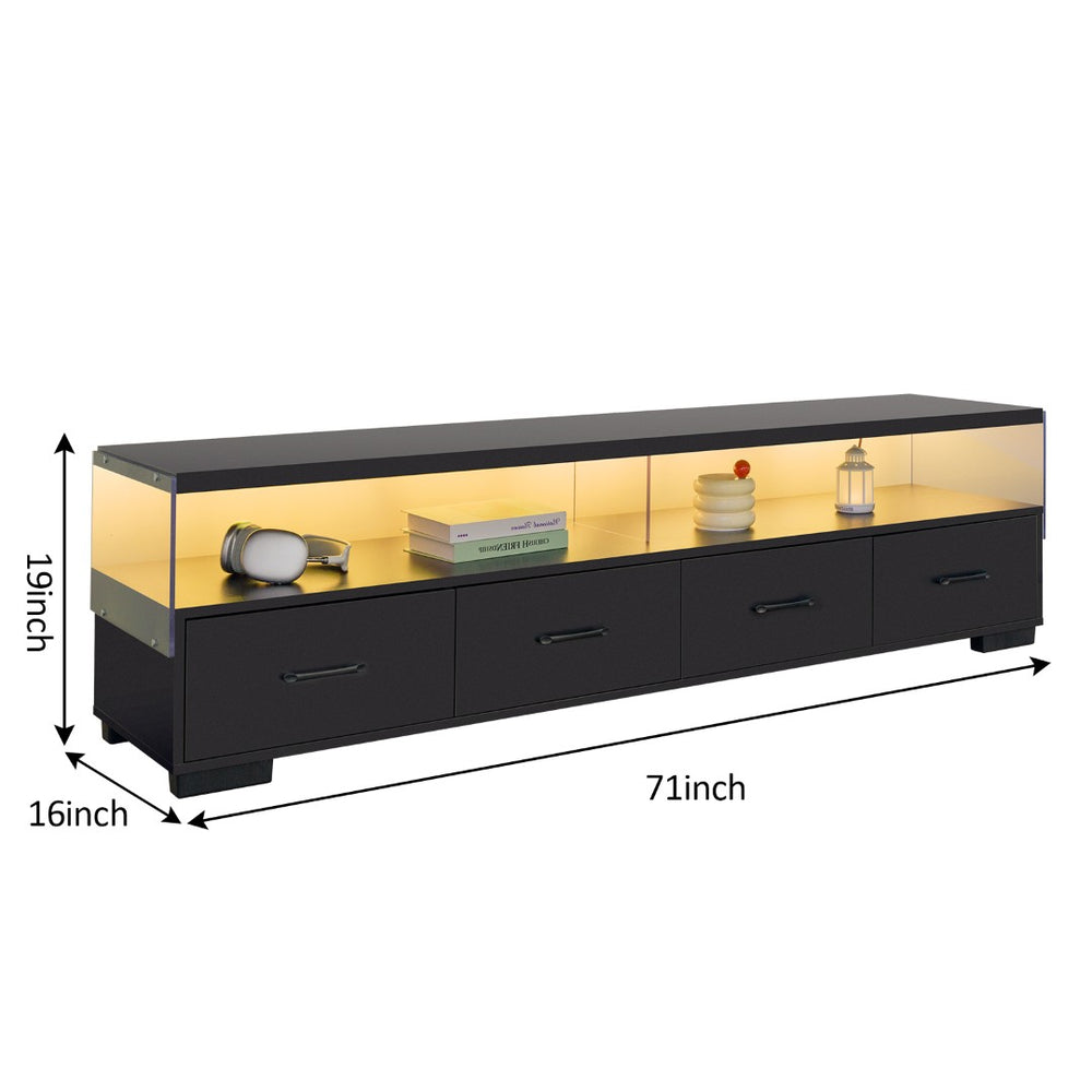 English Elm 4-drawer Entertainment Center with Acrylic Panel Doors for Modern Living Room Tv Storage Black W2178S00002