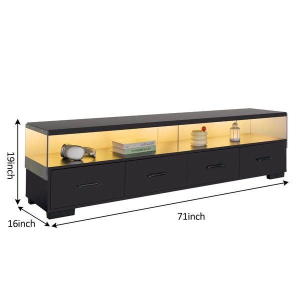 English Elm 4-drawer Entertainment Center with Acrylic Panel Doors for Modern Living Room Tv Storage Black W2178S00002
