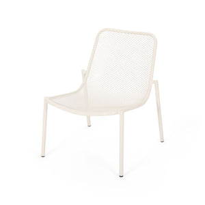 English Elm Kincaid Outdoor Iron Mesh Conversation Set Rust Resistant Patio Chairs with Side Table White N775P392159W