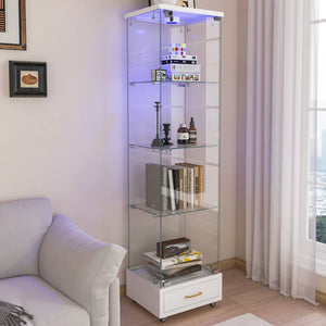 English Elm Modern Glass Display Cabinet With Led Lights, Quick-Assembly 4-Shelf Storage For Collectibles & Decor W241P268239