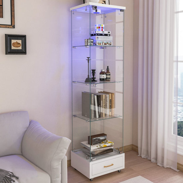 English Elm Modern Glass Display Cabinet With Led Lights, Quick-Assembly 4-Shelf Storage For Collectibles & Decor W241P268239