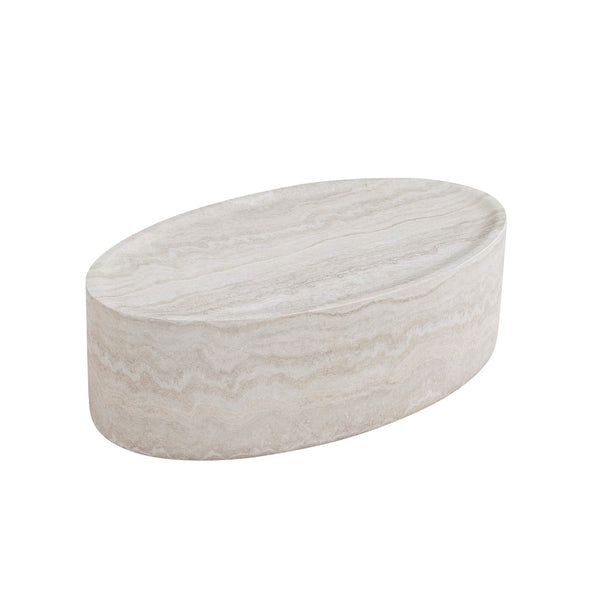 English Elm Modern Oval Travertine Coffee Table Low Profile Fiberglass Living Room Accent W2085P391862
