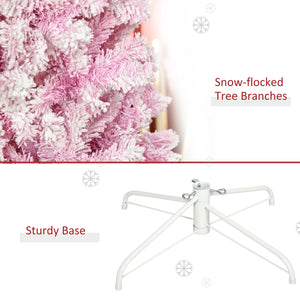 English Elm Homcom 7.5' Tall Slim Pencil Pink Snow Flocked Christmas Tree - Realistic Pine, Easy Setup & Customizable W2225P229660