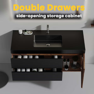 English Elm Grace 48" Walnut Floating Bathroom Vanity With Matte Black Sink, Soft-Close Drawers & Eco-Friendly Design W1865P281503