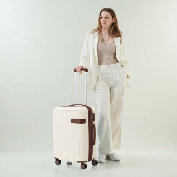 English Elm 4 Piece Hard Shell Abs Luggage Set with Spinner Wheels Tsa Lock and Packing Cubes Brown+White N732P197378K