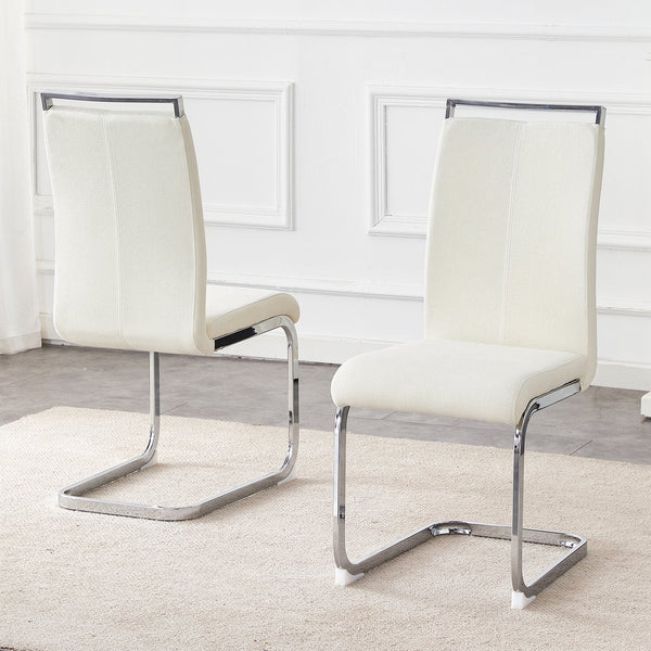 English Elm Luxury Dining Chairs Set Of 2 - Elegant Grainy Fabric & Silver Metal Legs For Stylish Comfort W1151P324770
