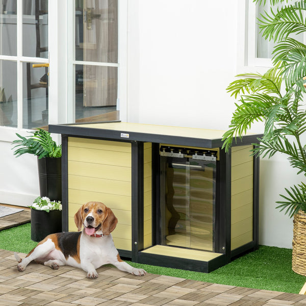 English Elm PawHut Weatherproof Outdoor Cat House with Raised Floor, Garden Planter & Multiple Entrances for Comfort and Play Natural Wood W2225P217562