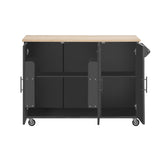 English Elm K&K 51.2"W Geometric Twill Stripe Textured Design Kitchen Island With Drop Leaf, Farmhouse Kitchen Island On Wheels With Internal Storage Rack, Rolling Kitchen Cart With Towel Rack For Kitchen, Black