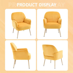 English Elm Velvet Barrel Accent Chair Tufted Shell Back with Metal Legs for Living Room Yellow W5722P462515