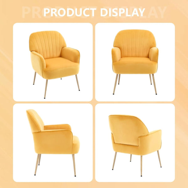 English Elm Velvet Barrel Accent Chair Tufted Shell Back with Metal Legs for Living Room Yellow W5722P462515