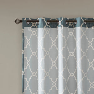 JLA Home Madison Park - Fretwork Cotton-Blend Grommet Top Curtain Panel — Textured Basket Weave, Light-Filtering, Modern Flair Blue/White MP40-2026