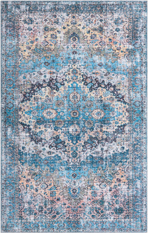 Unique Loom Mangata Mary Machine Made Border Rug Blue, Blue/Black/Beige/Ivory/Gray/Navy Blue/Peach/Turquoise 5' 11" x 9' 0"
