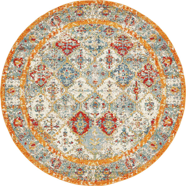 Unique Loom Rosso Gabrieli Machine Made Geometric Rug Beige, Blue/Gray/Ivory/Navy Blue/Orange/Red 8' 0" x 8' 0"