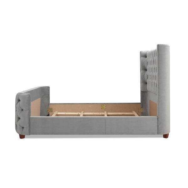 English Elm Jennifer Taylor Home - Brooklyn Elegant Opal Grey Velvet Tufted Bed Set With Wingback Design For Luxurious Bedroom Style B2719P238194